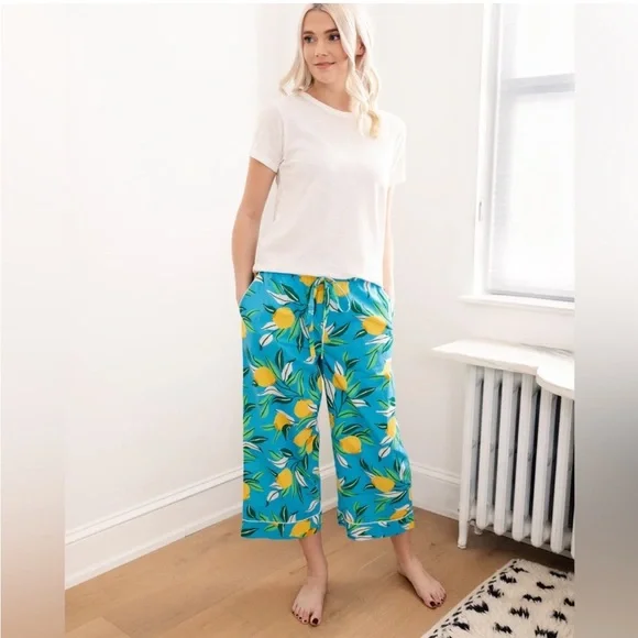 Printfresh Anthropologie Lemon Zest Cropped Pajama Pants - Picture 2 of 10